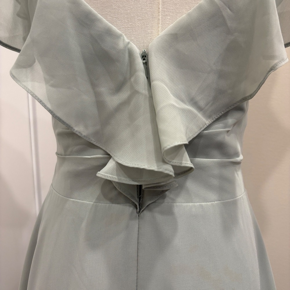 JJ's House Soft Sage Green Chiffon Pleated V-Neck Flutter Sleeve Gown Bridal XS - Picture 7 of 9